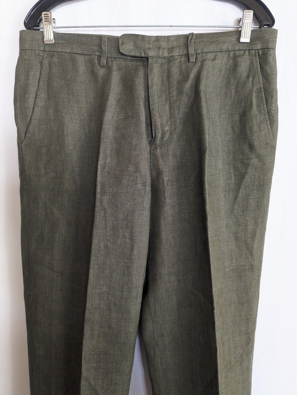 Men's J. Crew Bowery W34/L29 Slim Pants Irish Linen Olive Green - Picture 3 of 11